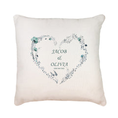 Personalised Wedding Day Cushion Pillow Gift With Dusty Blue Heart