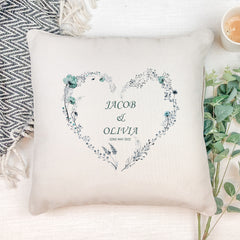 Personalised Wedding Day Cushion Pillow Gift With Dusty Blue Heart