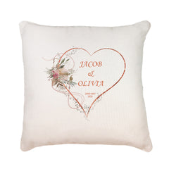 Personalised Wedding Day Cushion Pillow Gift With Rose Gold Floral Heart