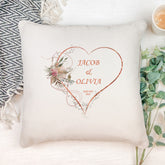 Personalised Wedding Day Cushion Pillow Gift With Rose Gold Floral Heart