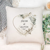 Personalised Wedding Day Cushion Pillow Gift With Silver Green Heart