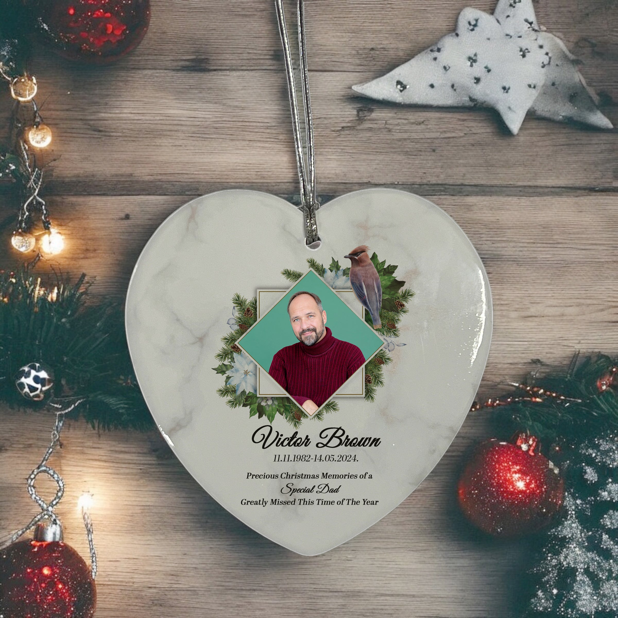 Large Hanging Ceramic Heart Christmas Memorial Decoration-Dad Personalised Heart Gifts ukgiftstoreonline