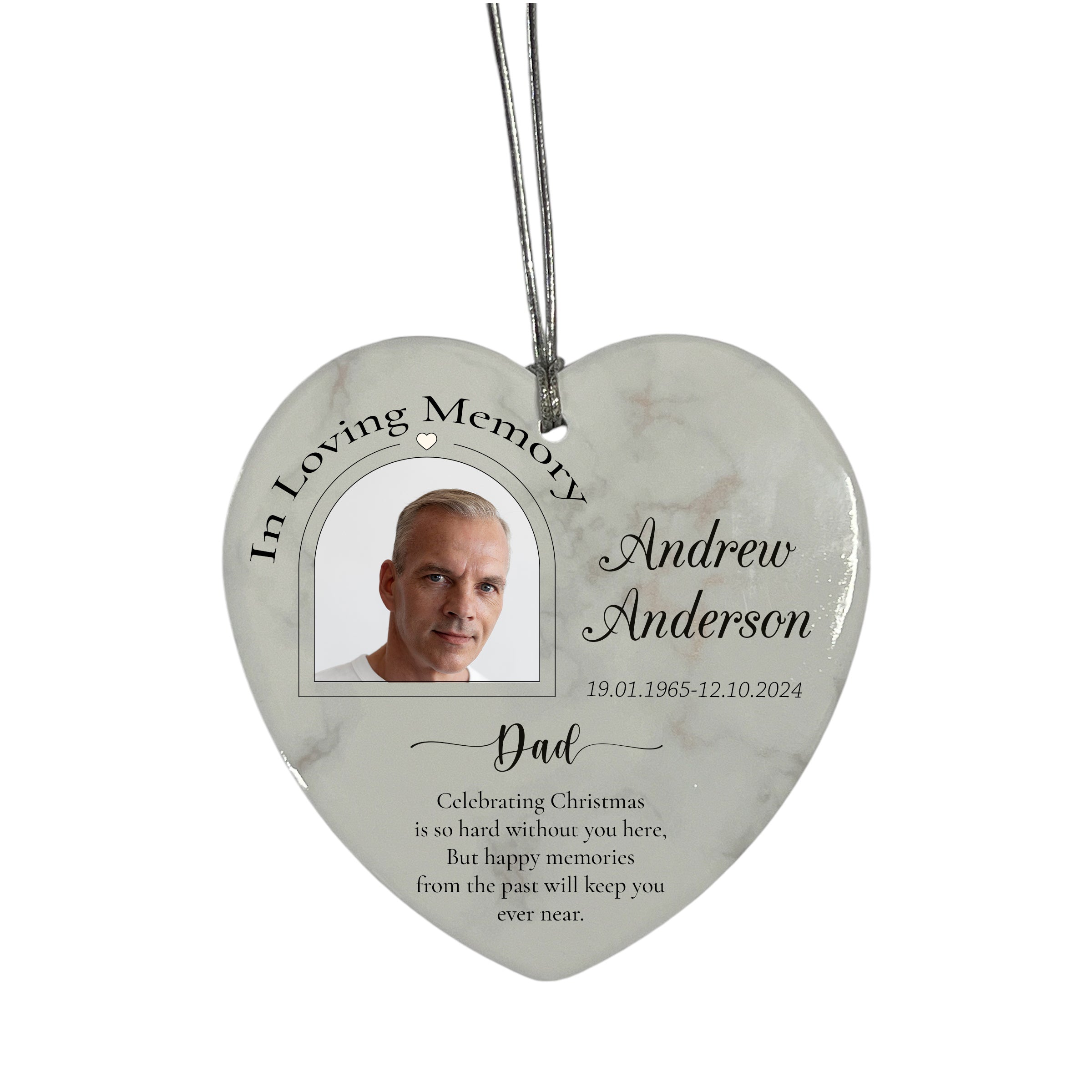 In Loving Memory At Christmas Hanging Ceramic Heart Decoration-Dad Personalised Heart Gifts ukgiftstoreonline
