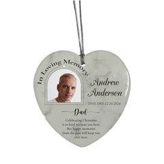 In Loving Memory At Christmas Hanging Ceramic Heart Decoration-Dad Personalised Heart Gifts ukgiftstoreonline