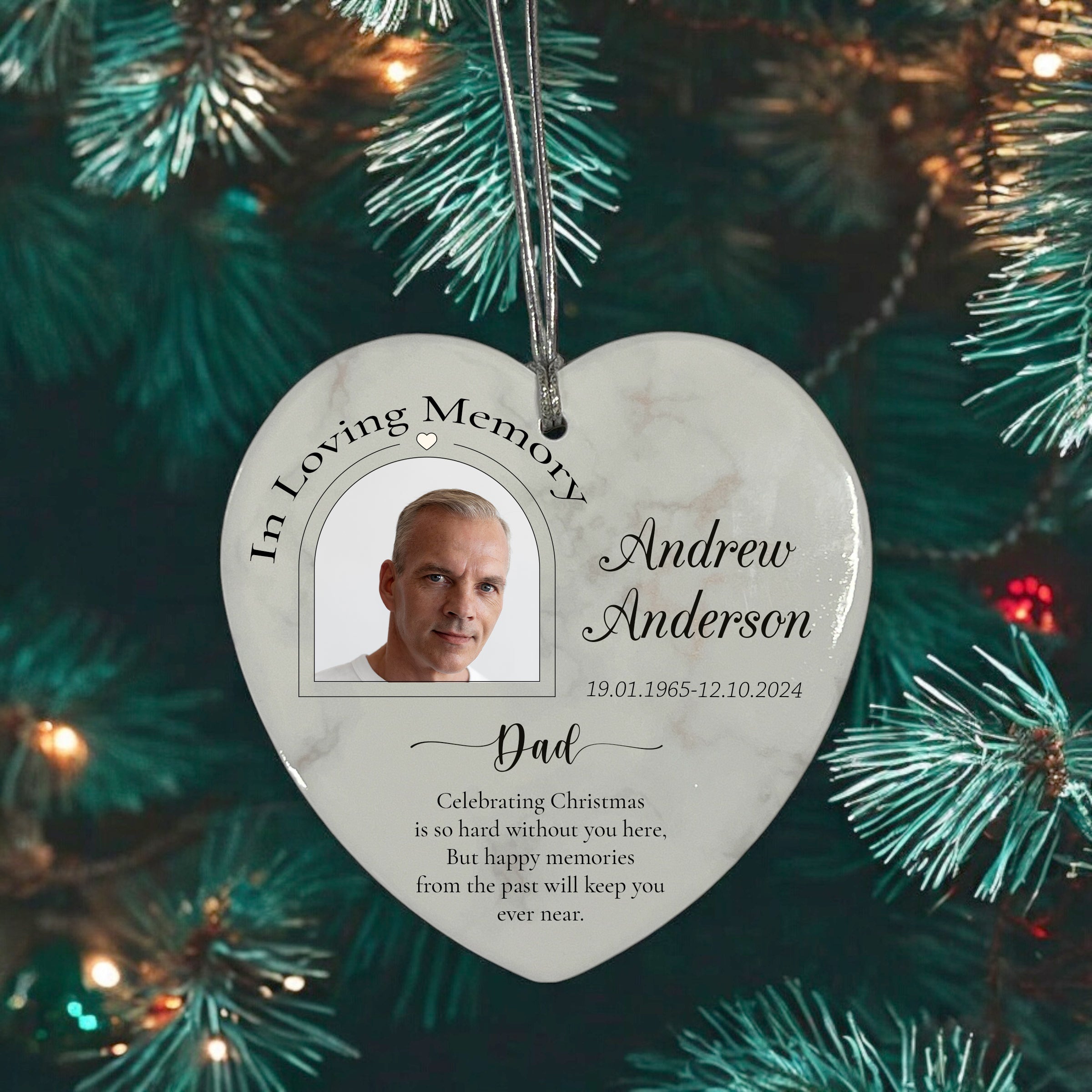 In Loving Memory At Christmas Hanging Ceramic Heart Decoration-Dad Personalised Heart Gifts ukgiftstoreonline