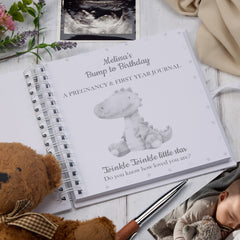 Personalised Pregnancy Journal and First Year Record Book Dinosaur Themed