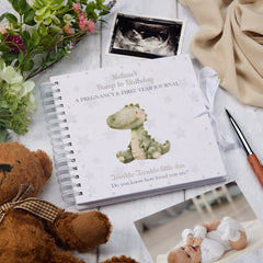 Personalised Pregnancy Journal and First Year Record Book Dinosaur Themed