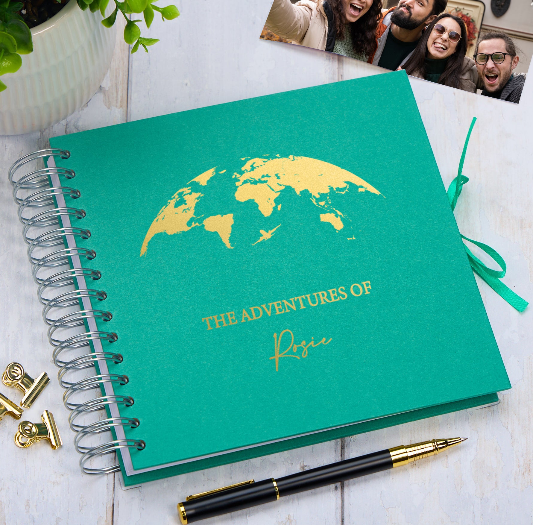Personalised Adventures Holiday Love Multiple Colour Scrapbook Photo Album Scrapbook ukgiftstoreonline Emerald Green Gold