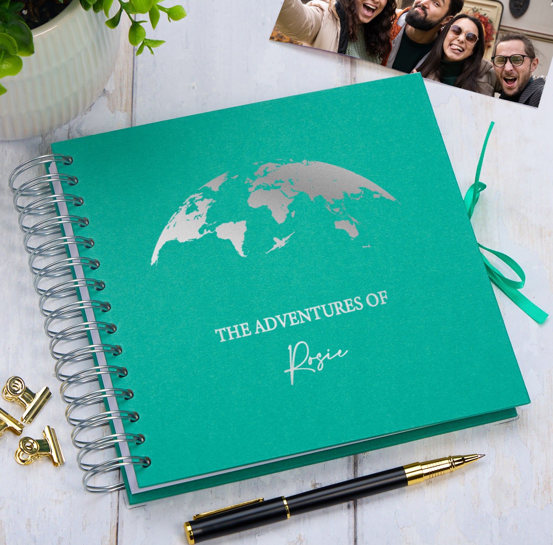 Personalised Adventures Holiday Love Multiple Colour Scrapbook Photo Album Scrapbook ukgiftstoreonline Emerald Green Silver