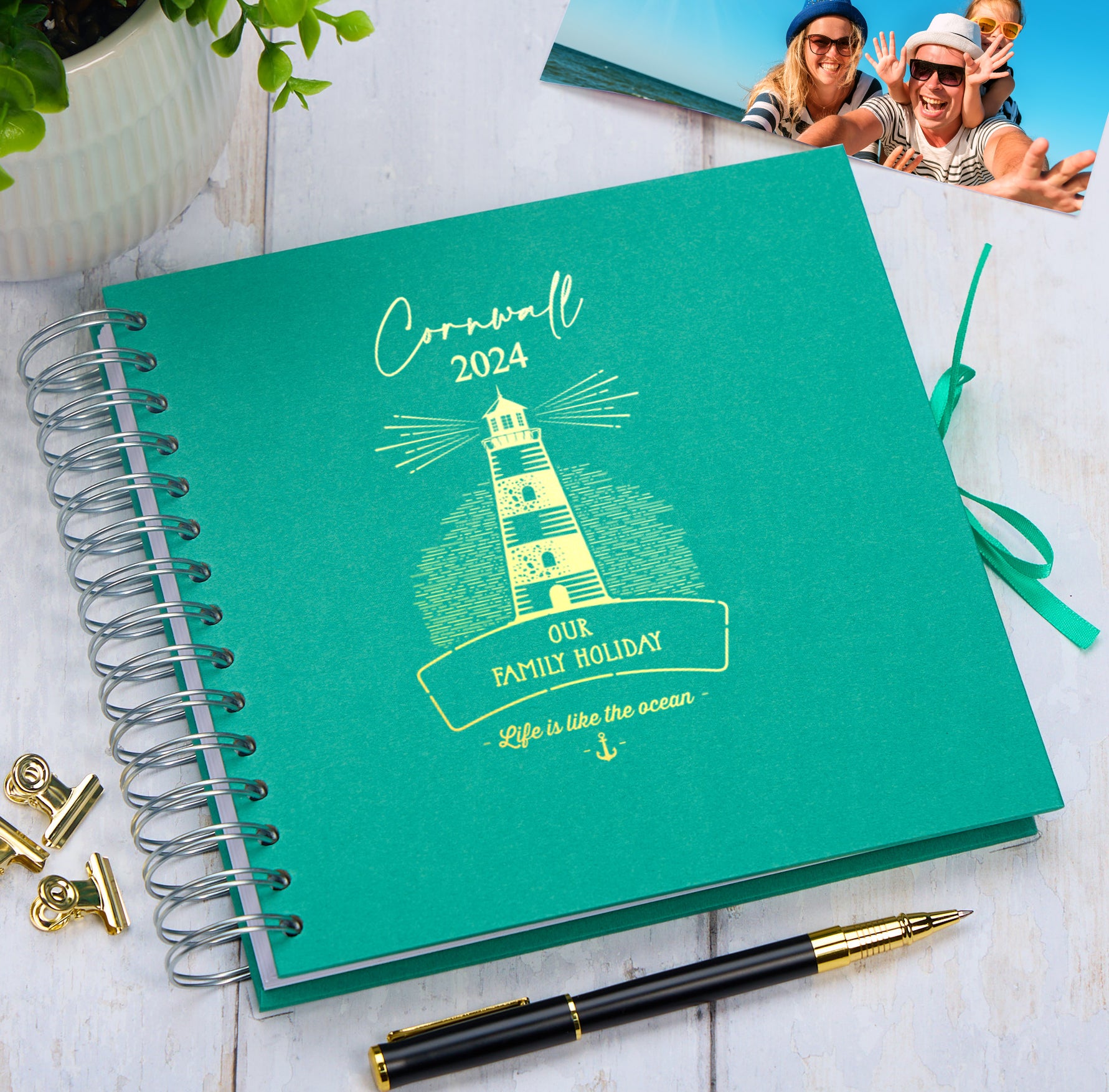 Personalised Lighthouse Seaside Family Holidays Journal Album Multiple Colour Scrapbook Scrapbook ukgiftstoreonline Emerald Green