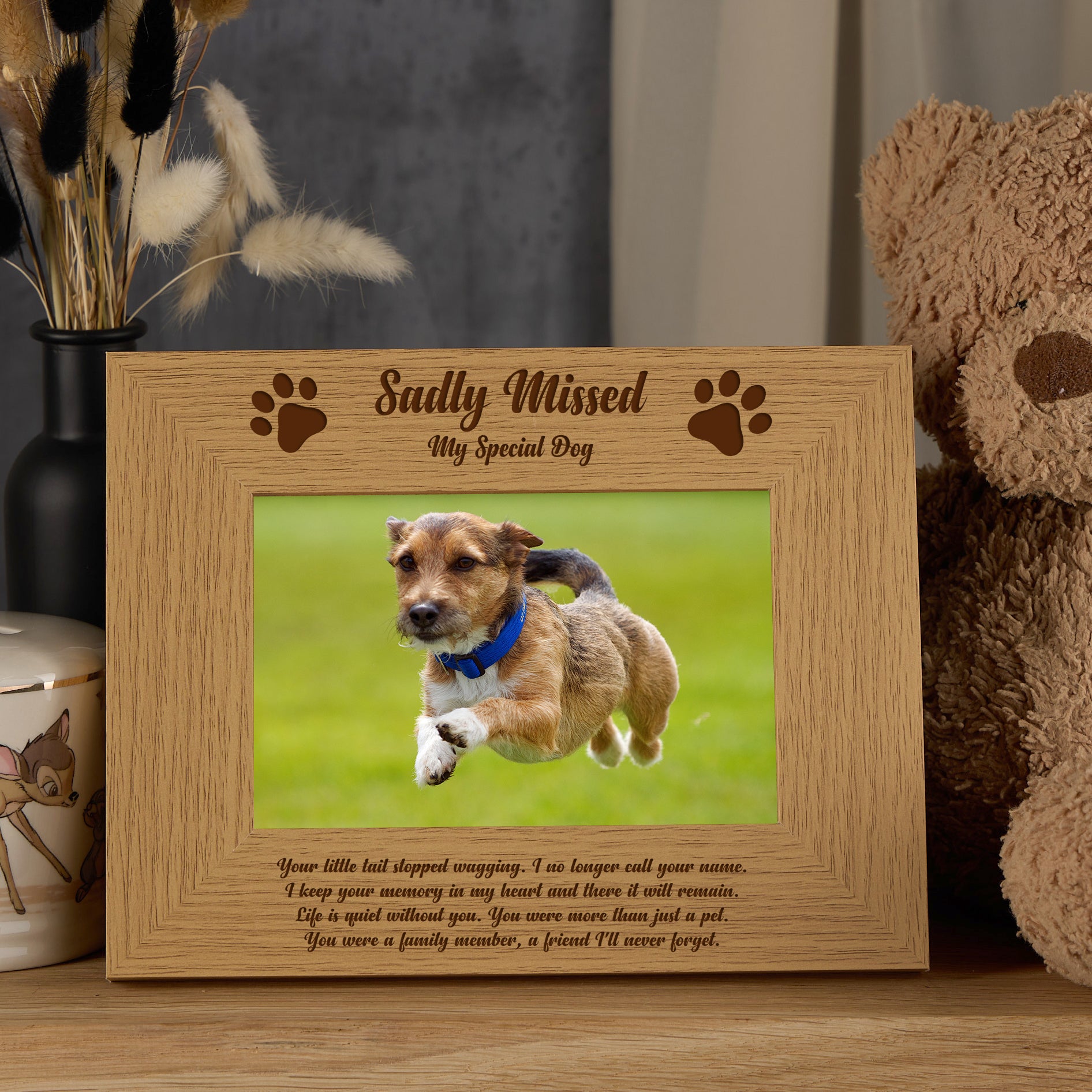 Sadly Missed Dog Remembrance Memorial Wooden Photo Frame Gift Dog or Cat Photo Frame ukgiftstoreonline