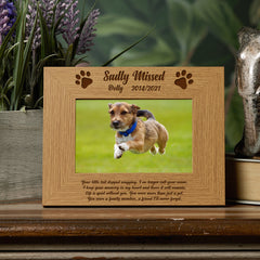 Personalised Sadly Missed Dog Remembrance Memorial Wooden Photo Frame