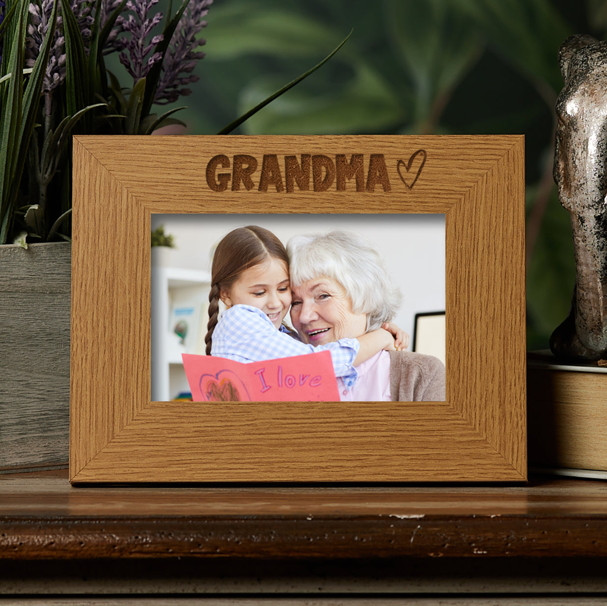 Oak Finish Engraved Wooden Grandma Picture Photo Frame Heart Gift Landscape Photo Frame ukgiftstoreonline