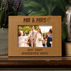 Oak Personalised Mr and Mrs Wedding Picture Photo Frame Heart Gift