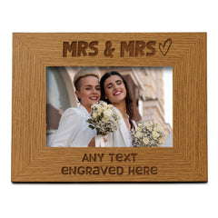 Oak Personalised Mrs and Mrs Gay Wedding Picture Photo Frame Heart Gift