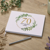 Personalised 70th Birthday Gift for her Guest Book Gold Wreath Design