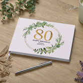 Personalised 80th Birthday Gift for her Guest Book Gold Wreath Design