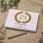 Personalised 18th Birthday Gift for Him Guest Book Gold Wreath Design
