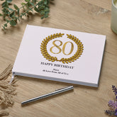 Personalised 80th Birthday Gift for Him Guest Book Gold Wreath Design