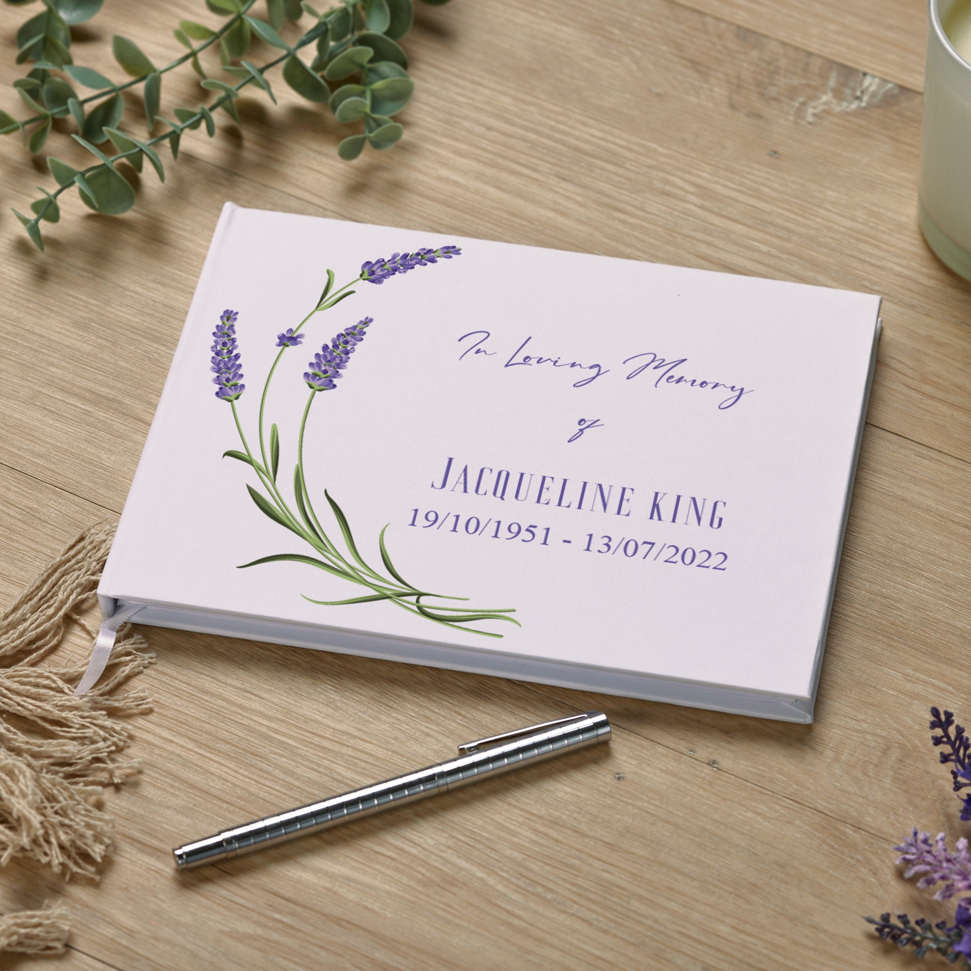 Personalised Memory Funeral Book Remembrance Guest Book With Lavender Hard Cover 80 Pages Guest Book ukgiftstoreonline