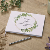 Personalised Wedding Guest Book Eucalyptus and Gold Wreath