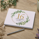Personalised 16th Birthday Gift for her Guest Book Gold Wreath Design