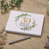 Personalised 30th Birthday Gift for her Guest Book Gold Wreath Design