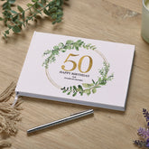 Personalised 50th Birthday Gift for her Guest Book Gold Wreath Design