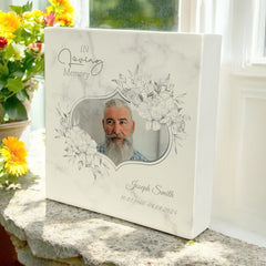 Personalised Graveside Photo Memorial Square Decoration Grey Floral