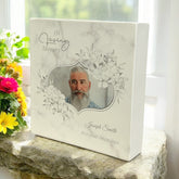Personalised Graveside Photo Memorial Square Decoration Grey Floral