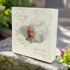 Personalised Graveside Photo Memorial Square Decoration Grey Floral