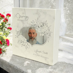 Personalised Graveside Photo Memorial Square Decoration Grey Floral