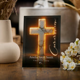 Personalised Communion Keepsake Plaque Gift With Marble Cross Glow