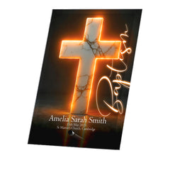 Personalised Baptism Keepsake Plaque Gift With Marble Cross Glow