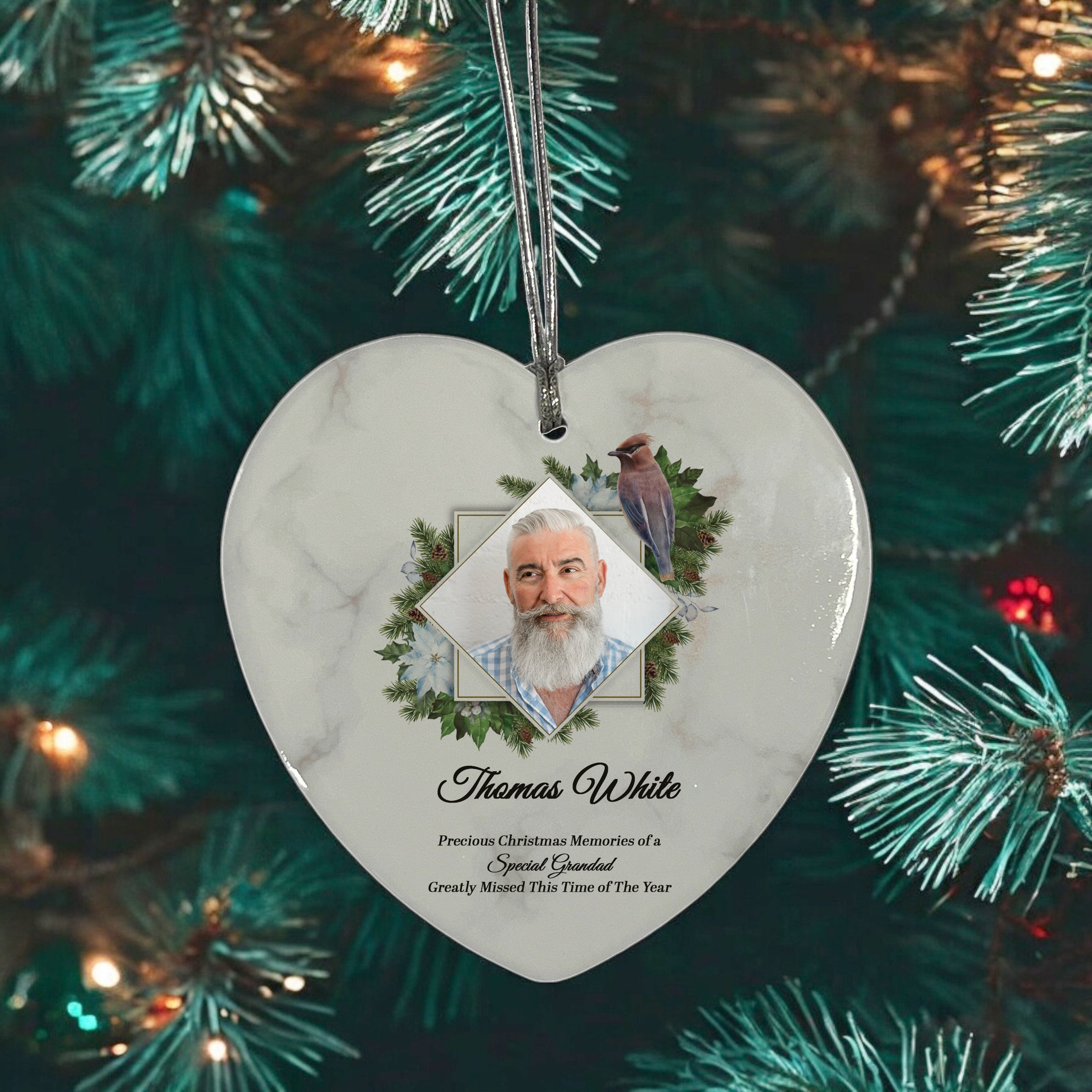 Large Hanging Ceramic Heart Christmas Memorial Decoration-Grandad Personalised Heart Gifts ukgiftstoreonline