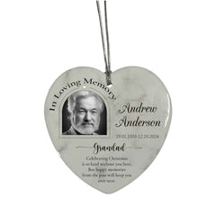 In Loving Memory At Christmas Hanging Ceramic Heart Decoration-Grandad Personalised Heart Gifts ukgiftstoreonline