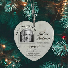 In Loving Memory At Christmas Hanging Ceramic Heart Decoration-Grandad Personalised Heart Gifts ukgiftstoreonline