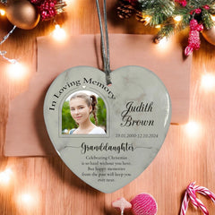 In Loving Memory At Christmas Hanging Ceramic Heart Decoration-Granddaughter Personalised Heart Gifts ukgiftstoreonline