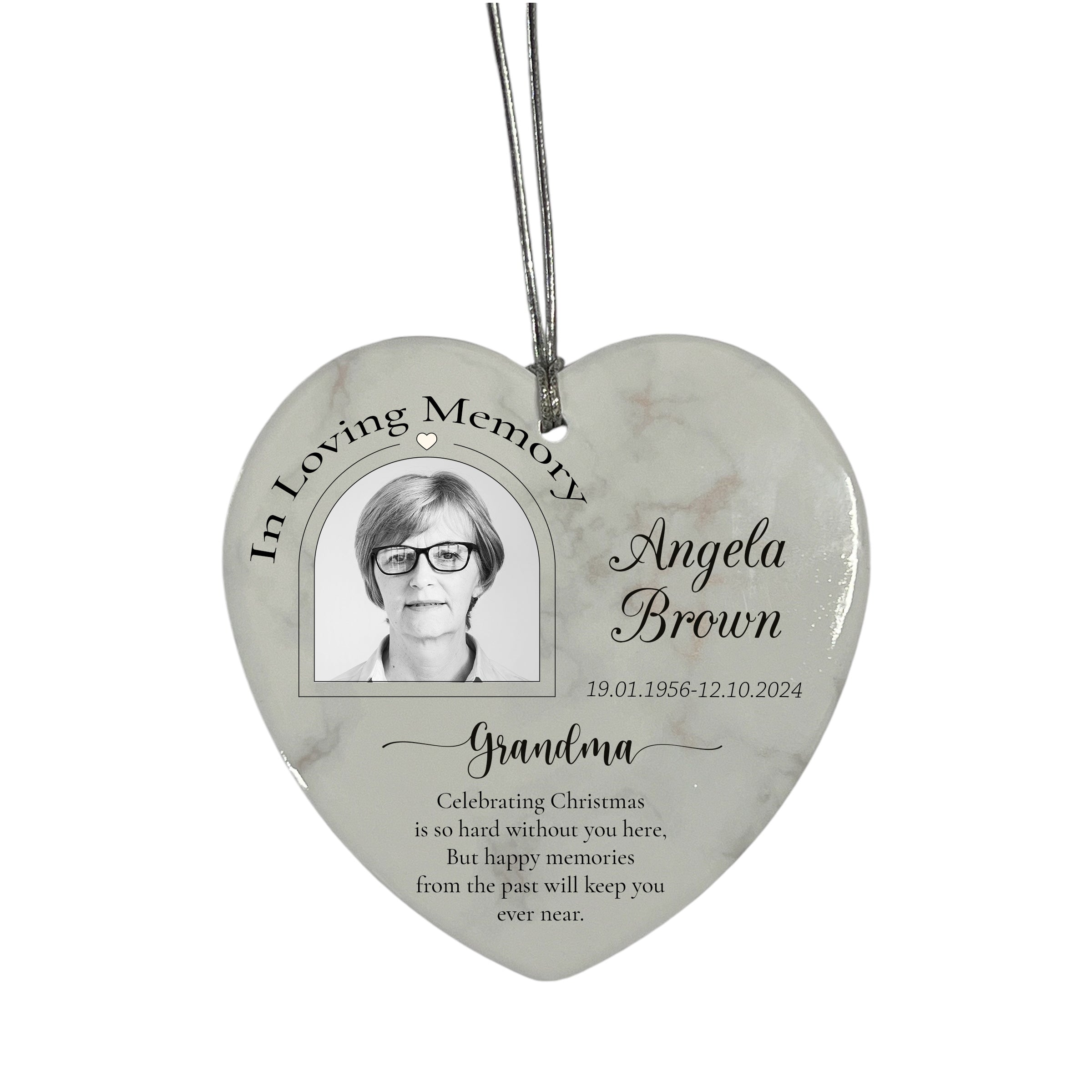 In Loving Memory At Christmas Hanging Ceramic Heart Decoration-Grandma Personalised Heart Gifts ukgiftstoreonline