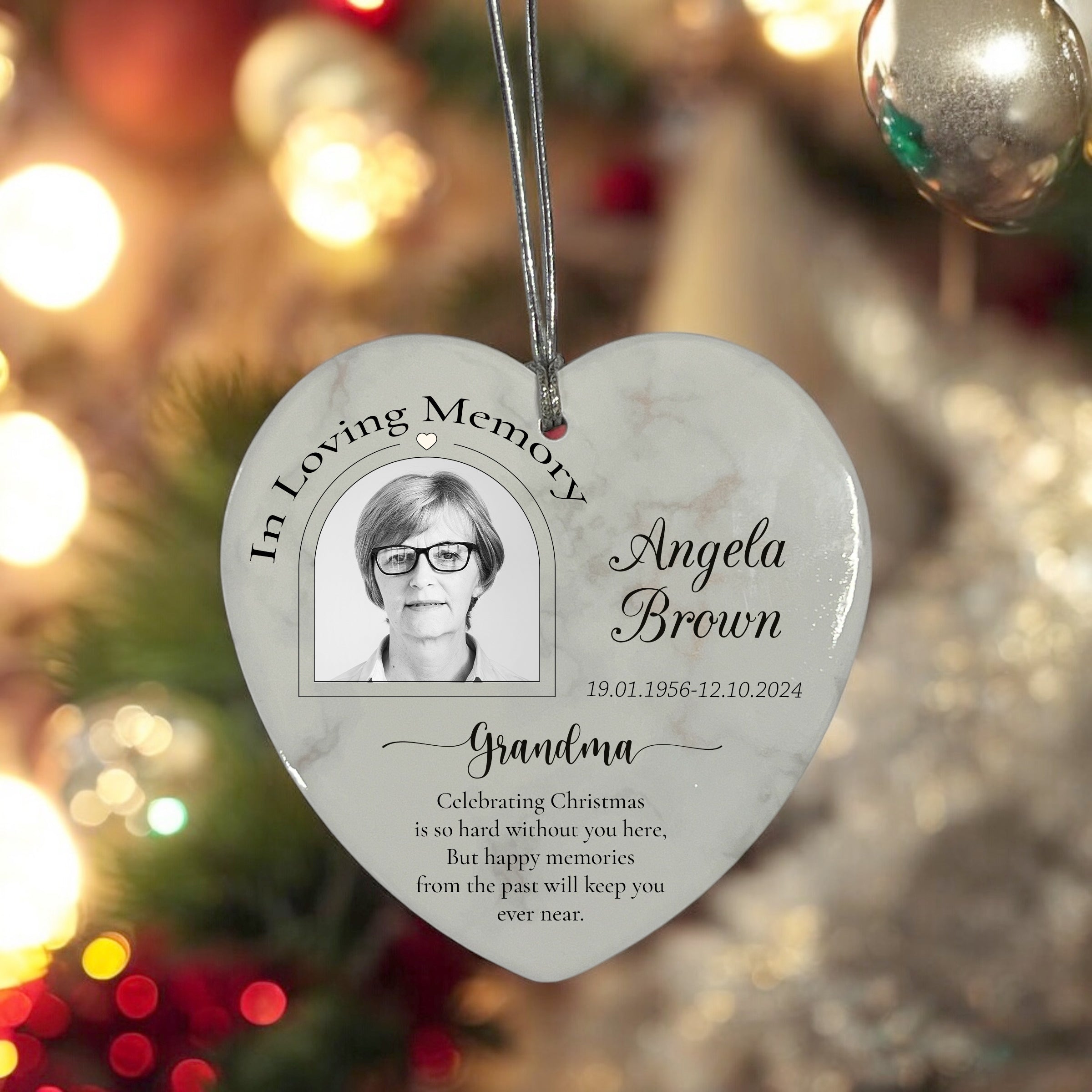 In Loving Memory At Christmas Hanging Ceramic Heart Decoration-Grandma Personalised Heart Gifts ukgiftstoreonline