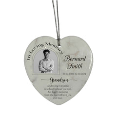 In Loving Memory At Christmas Hanging Ceramic Heart Decoration-Grandson Personalised Heart Gifts ukgiftstoreonline