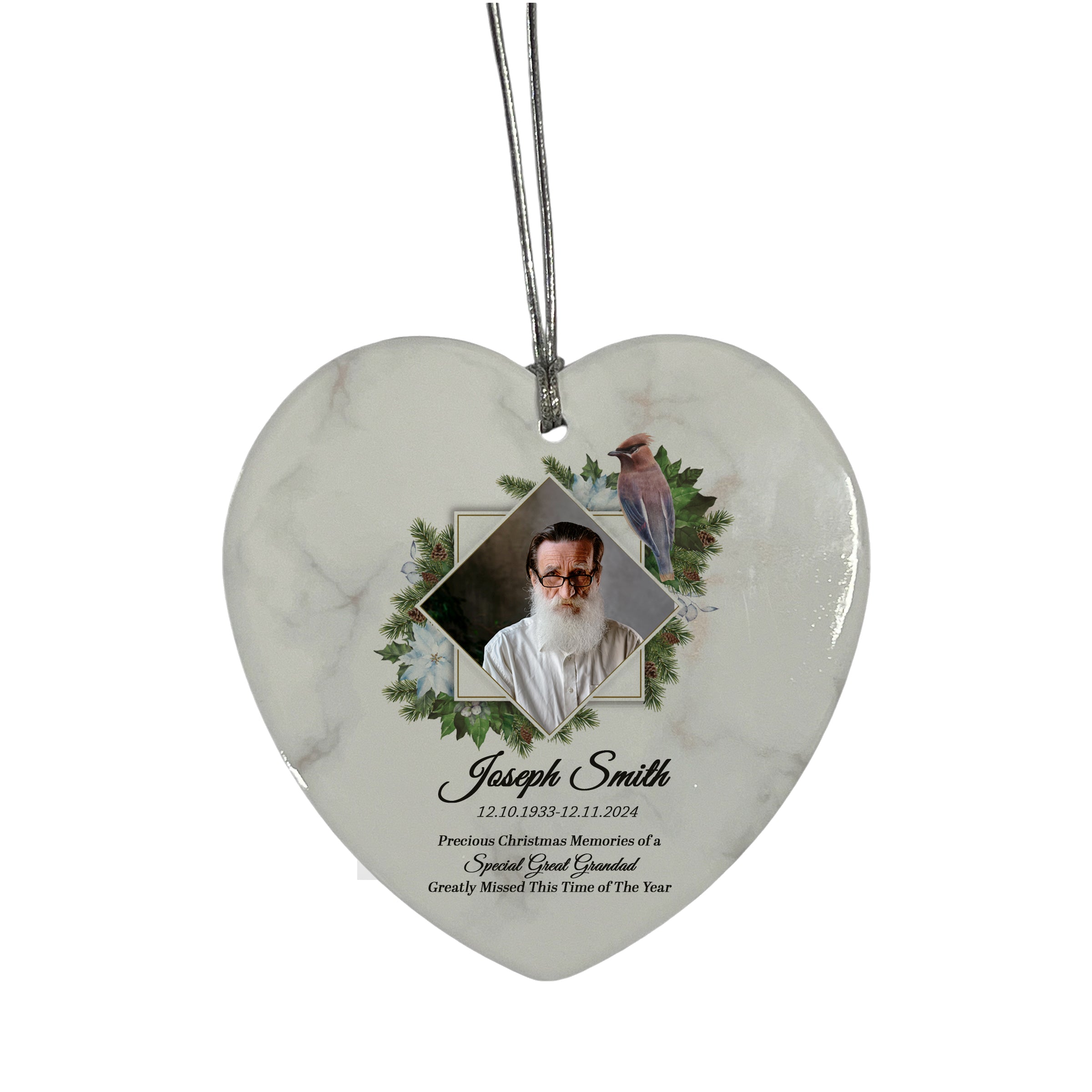 Large Hanging Ceramic Heart Christmas Memorial Decoration-Great Grandad Personalised Heart Gifts ukgiftstoreonline