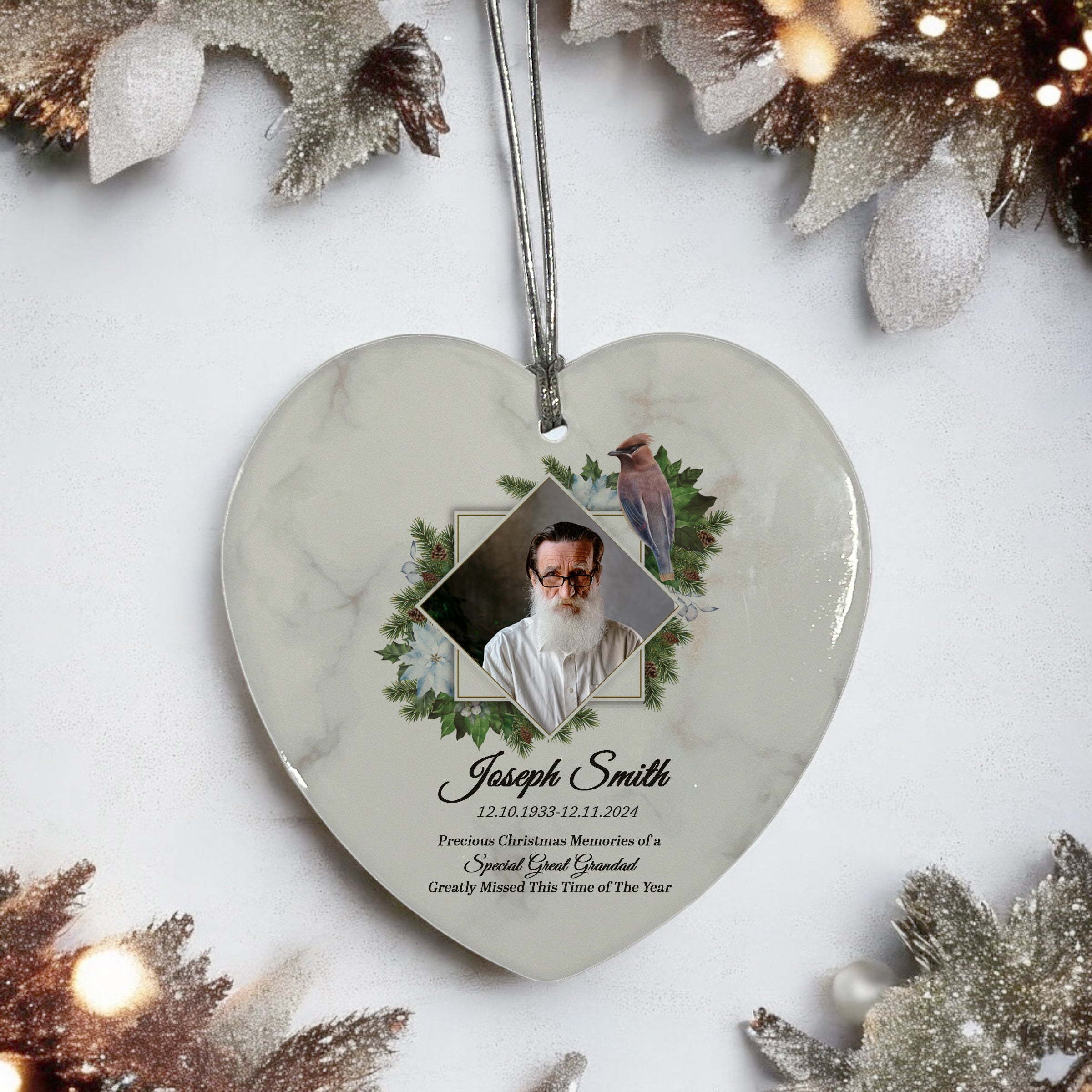 Large Hanging Ceramic Heart Christmas Memorial Decoration-Great Grandad Personalised Heart Gifts ukgiftstoreonline