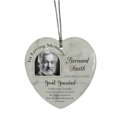 In Loving Memory At Christmas Hanging Ceramic Heart Decoration-Great Grandad Personalised Heart Gifts ukgiftstoreonline