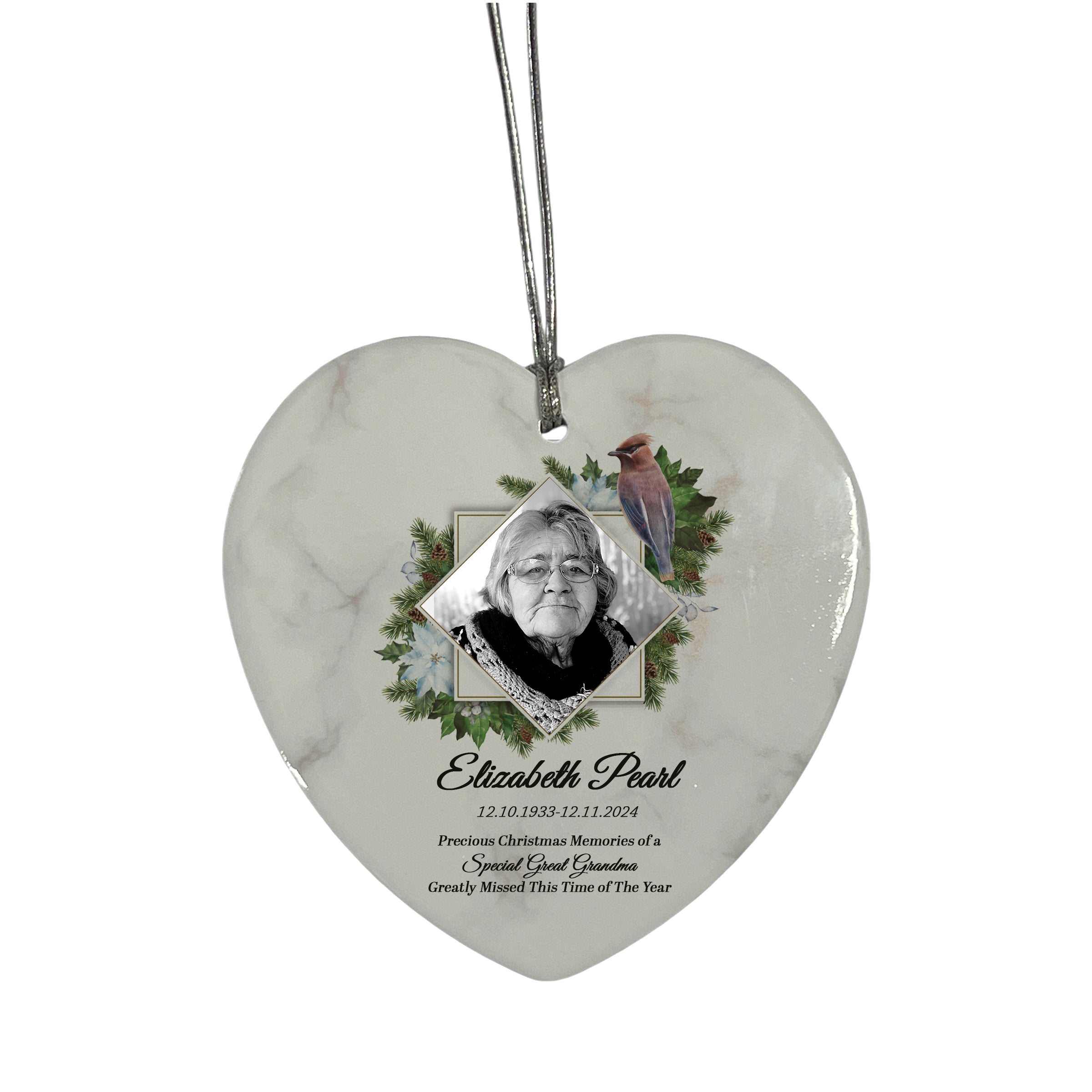 Large Hanging Ceramic Heart Christmas Memorial Decoration-Great Grandma Personalised Heart Gifts ukgiftstoreonline
