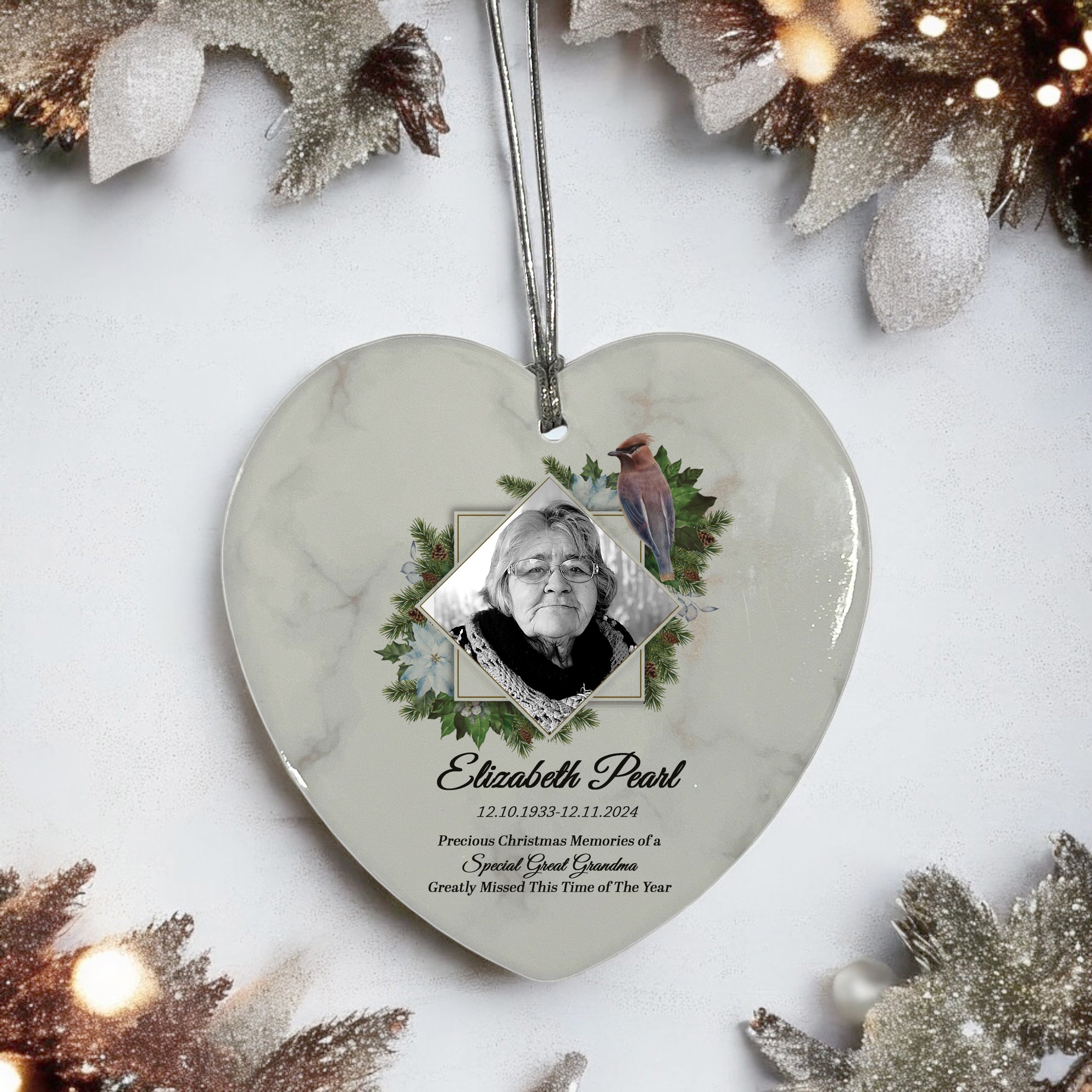 Large Hanging Ceramic Heart Christmas Memorial Decoration-Great Grandma Personalised Heart Gifts ukgiftstoreonline