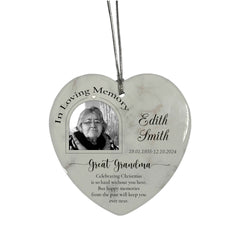In Loving Memory At Christmas Hanging Ceramic Heart Decoration-Great Grandma Personalised Heart Gifts ukgiftstoreonline
