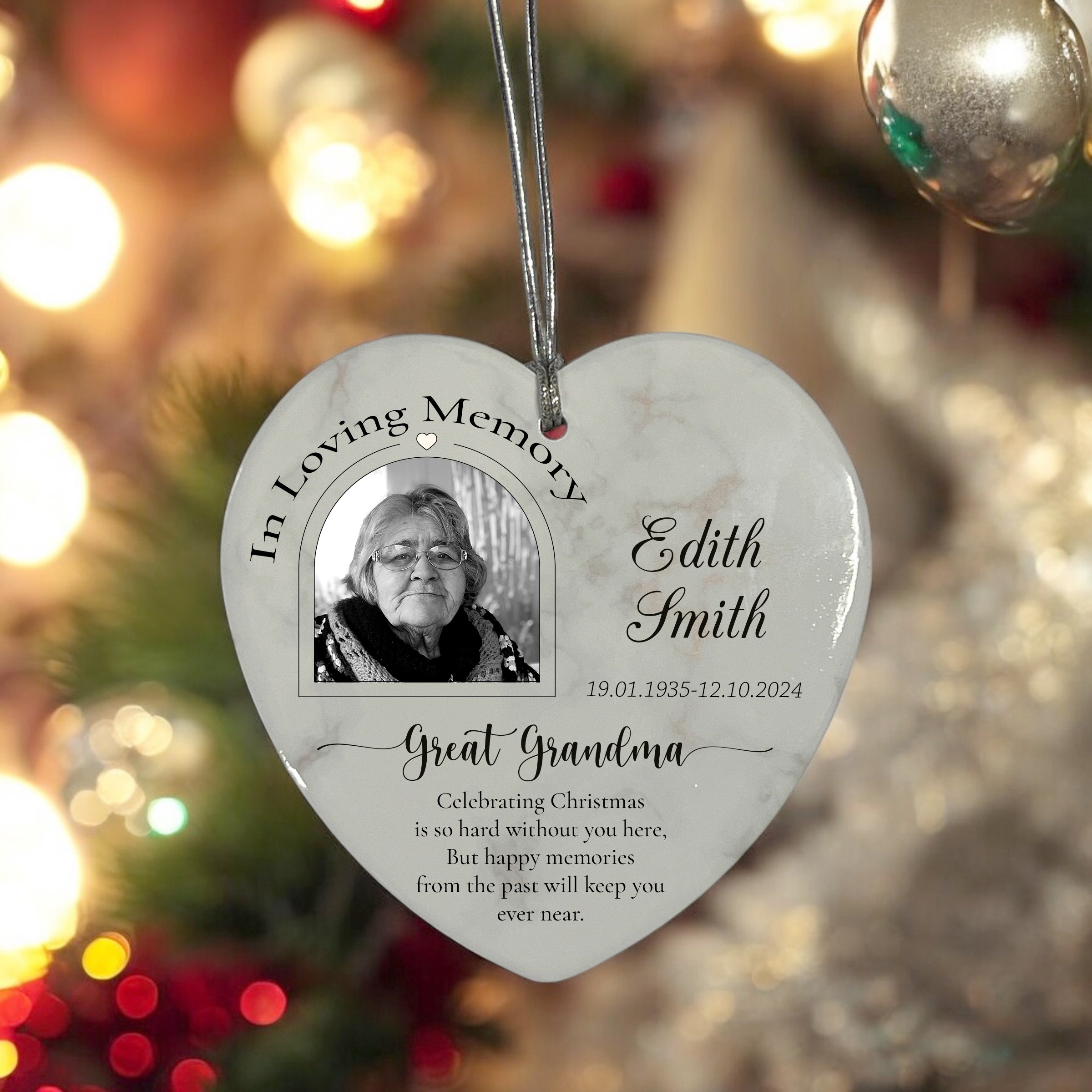 In Loving Memory At Christmas Hanging Ceramic Heart Decoration-Great Grandma Personalised Heart Gifts ukgiftstoreonline