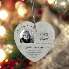 In Loving Memory At Christmas Hanging Ceramic Heart Decoration-Great Grandma Personalised Heart Gifts ukgiftstoreonline