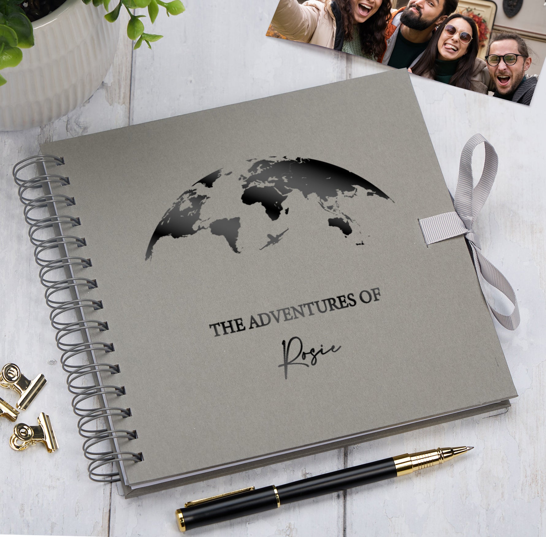 Personalised Grey Adventures Holiday Love Scrapbook Photo Album Scrapbook ukgiftstoreonline Black